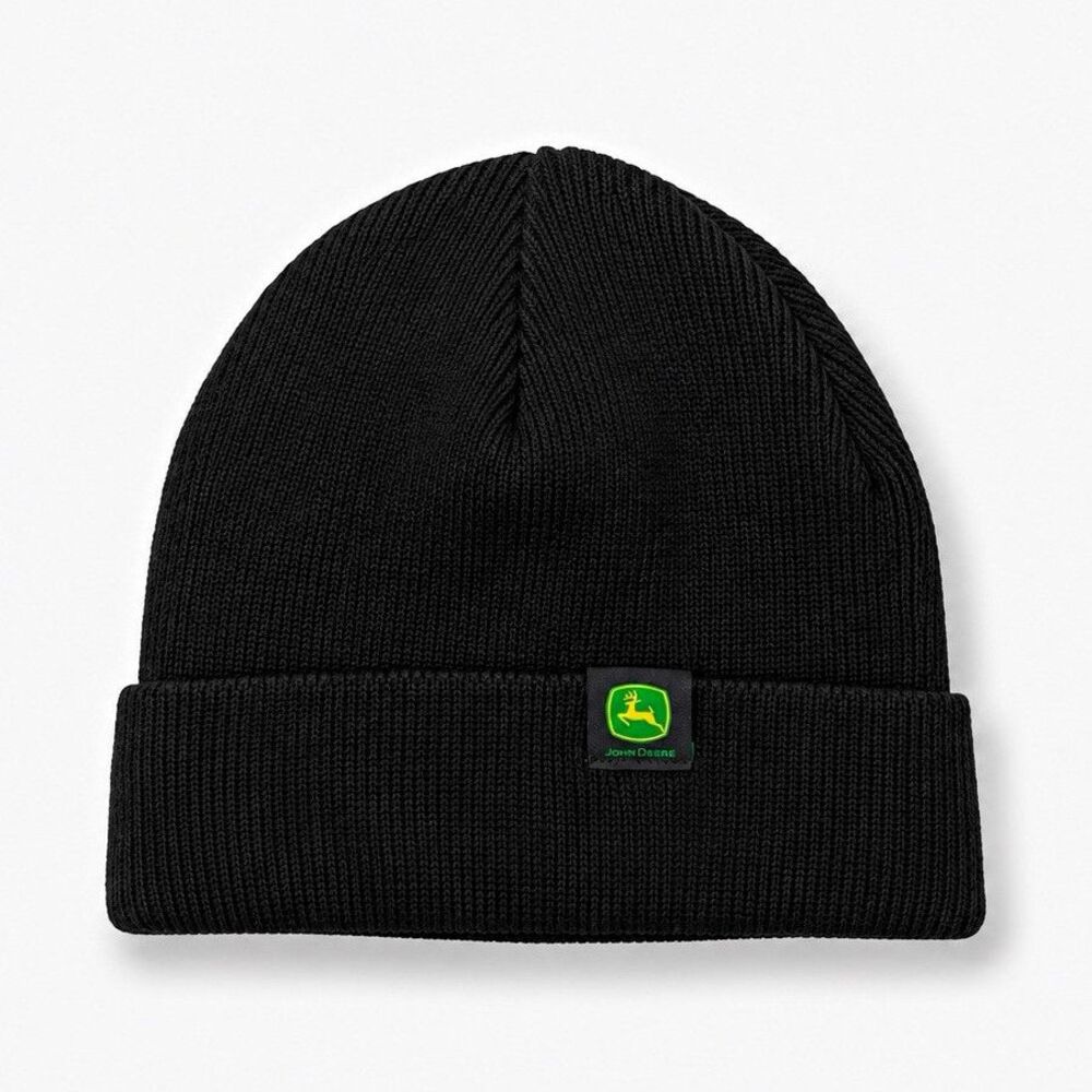 John Deere Black Knit Cuffed Beanie Hat One Size Agriculture Label